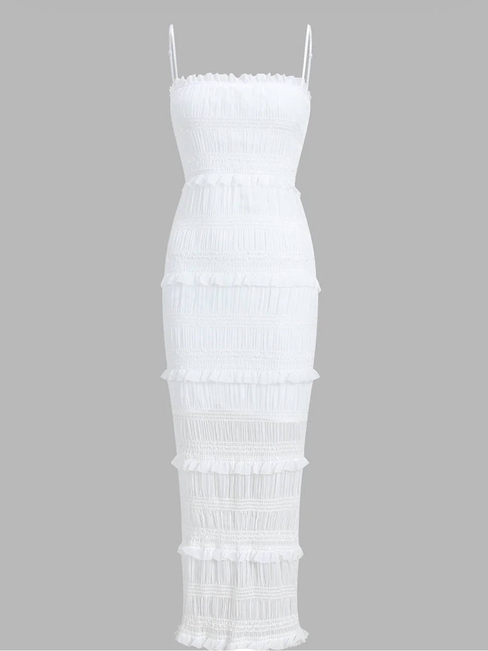 White Ruffle Tiered Maxi Dress - Commense
